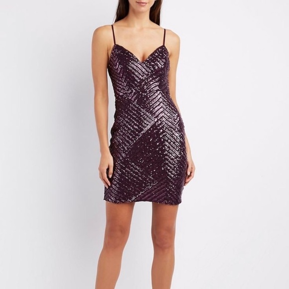 NEW! Charlotte Russe Purple Sequin Mini Dress, XS - Picture 1 of 5